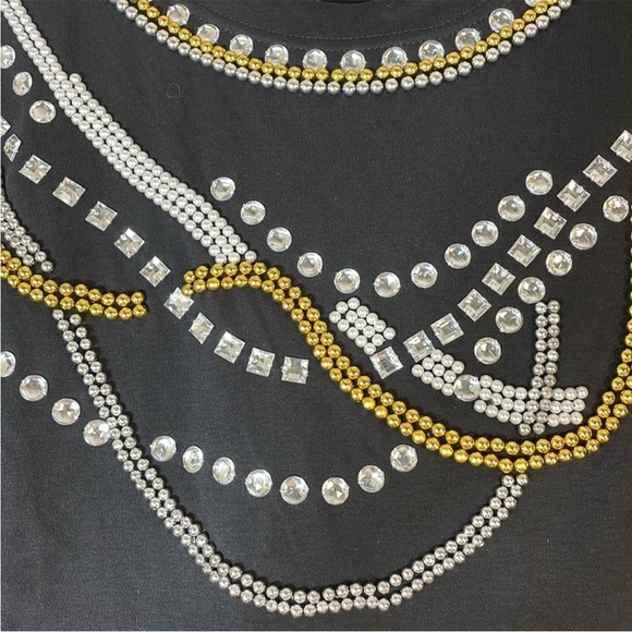 VICTORIA HARBOUR Pearl Crystal Bead Embroidered Short Sleeve Tee. Medium. NWT. - Picture 5 of 8